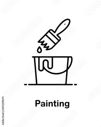Painting featuring a paintbrush dipping into a bucket with dripping paint