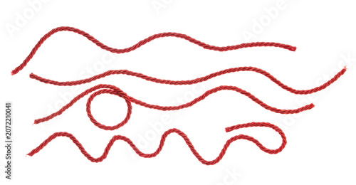 Obraz na plátně Red string, set rope isolated on white background, clipping path, design element
