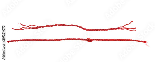 Tableau sur toile Red string, set rope isolated on white background, clipping path, design element