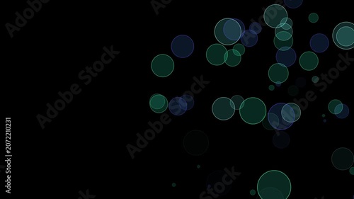 Dark abstract bubbles particles animation on black background