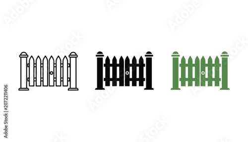 Fotografie Classic picket fence barrier icon set with outline solid and colored versions fo