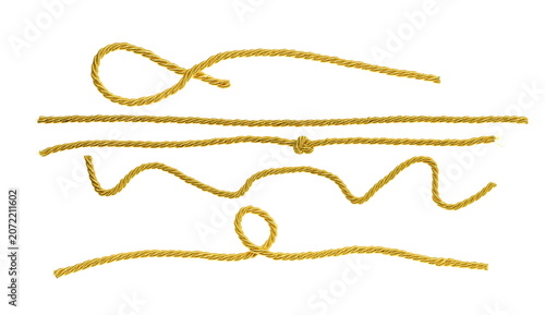 Obraz na płótnie Golden string, set rope isolated on white background, clipping path, design elem