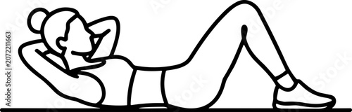 Bild auf Leinwand Woman doing crunches, line art fitness illustration