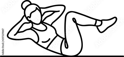 Cuadro en lienzo Woman doing crunches, fitness line art illustration, exercise and workout concep