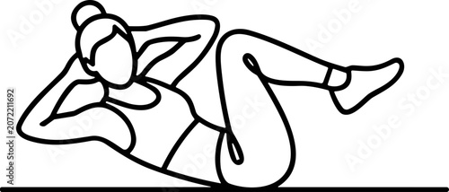 Fotografía Woman doing bicycle crunches, line art fitness illustration