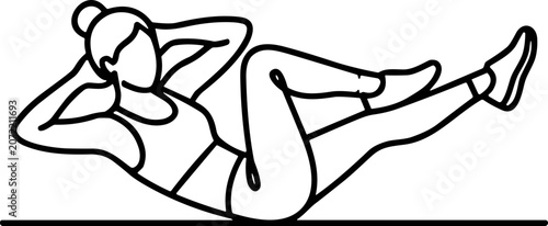 Cuadro en lienzo Woman doing bicycle crunches, line art illustration of a fitness exercise for ab