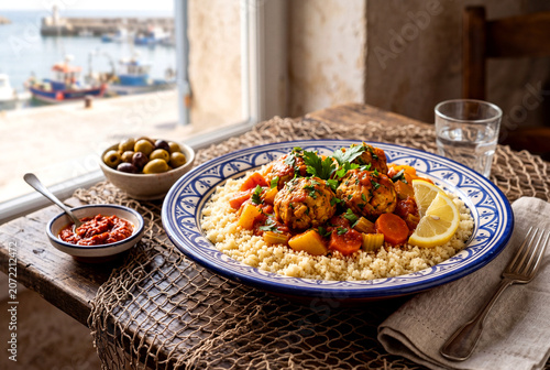 Moroccan fish ball couscous with tomato sauce 
