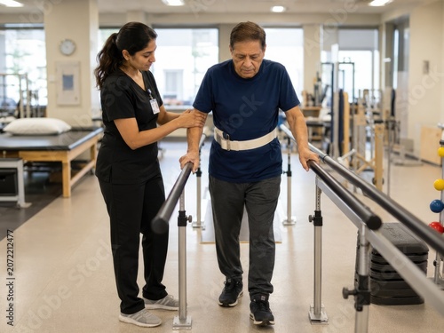 Physiotherapist Assisting Stroke Patient in Rehabilitation Centre