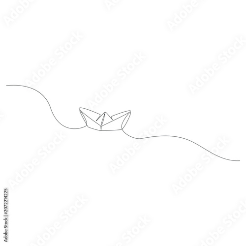 origami paper boat. one continuous line. vector illustration.
