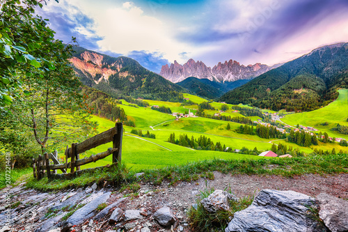 Gorgeous scene of magnificent Santa Maddalena village in Dolomites.