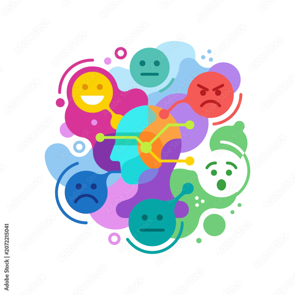 Fototapeta premium Abstract Illustration of Artificial Intelligence Processing Various Human Emotional Expressions