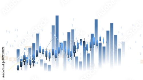 Abstract financial chart with candlesticks and bar graphs animation