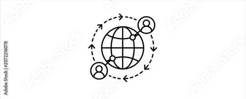 Global User Network Communication Icon. Outline Icon Set, Global Network, User Connection, Digital Communication, Worldwide Access, Data Exchange, Online Community