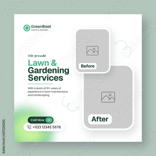 Lawn care before and after social media instagram post template for landscaping service