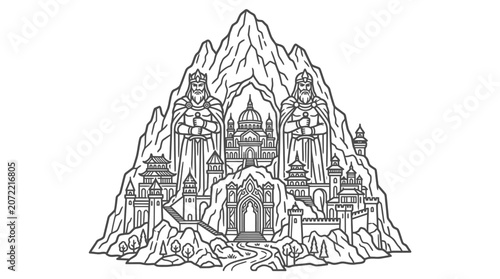 Canvas Print Fantasy Castle on Mountain Peak Illustration.
