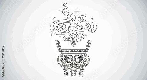 An ornate incense burner emitting swirling magical smoke and sparkling stars.