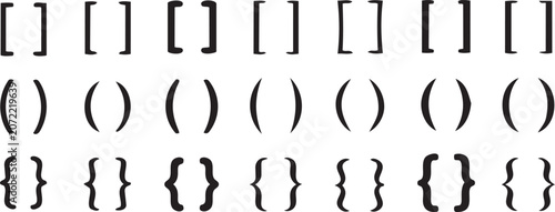 Tableau sur toile Assortment of Brackets and Parentheses: A clean and organized display of different types of punctuation marks, including square brackets, parentheses, and curly braces, isolated on a plain surface