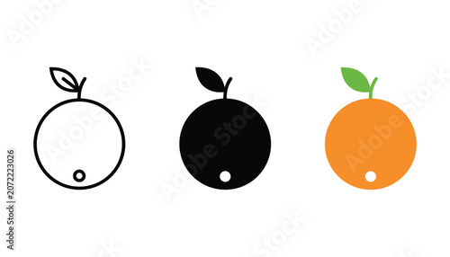 Tableau sur toile Set of three orange fruit icons featuring stylized citrus design in outline soli
