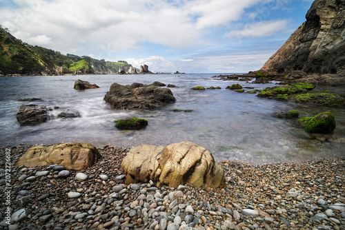 Rugged coastline with long exposure ocean water
