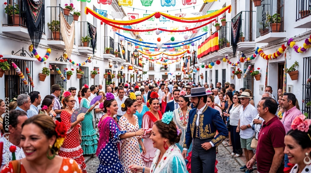 Fototapeta premium cultural celebrations, a vibrant spanish festival featuring bullfighting elements and rich decorations