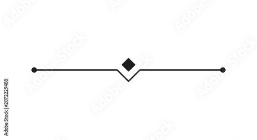Horizontal line with diamond shape and circular ends black silhouette on white