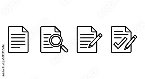 Document Icons With Magnifying Glass Pencil And Check Mark Line Style