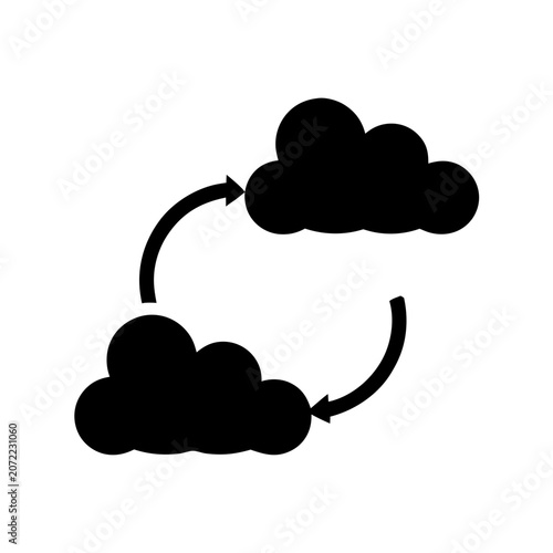 Two Connected Clouds Line Art Illustration for Data Sync Vector Icon