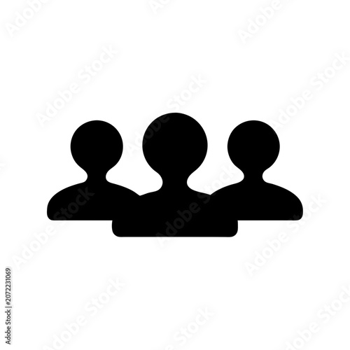 Group of Three Silhouette People Icons Standing Together Line Art Vector Illustration