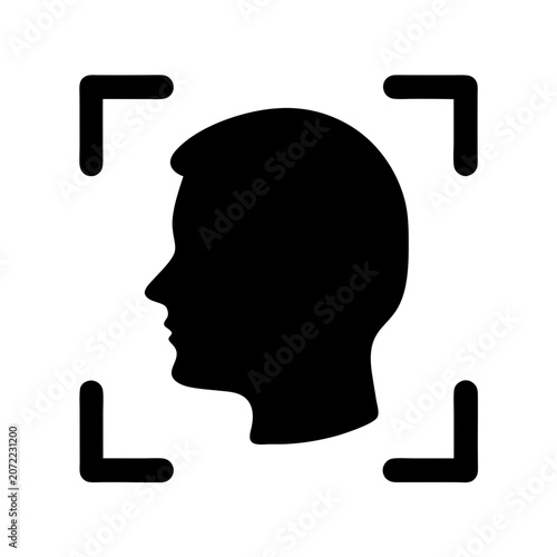 Silhouette Head Profile with Facial Recognition Outline Vector Illustration
