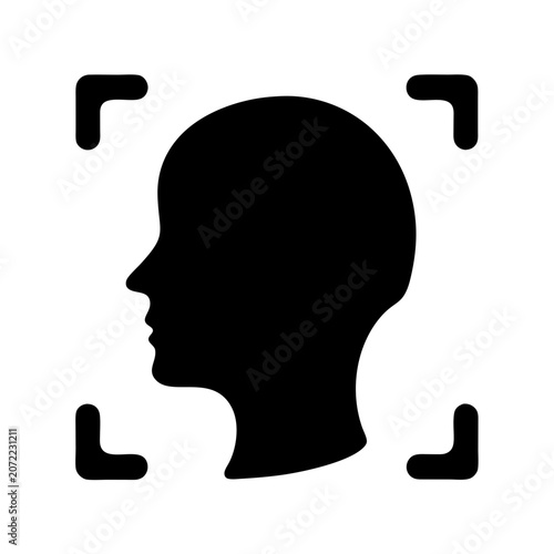 Silhouette Head Profile with Facial Recognition Icons Vector Illustration