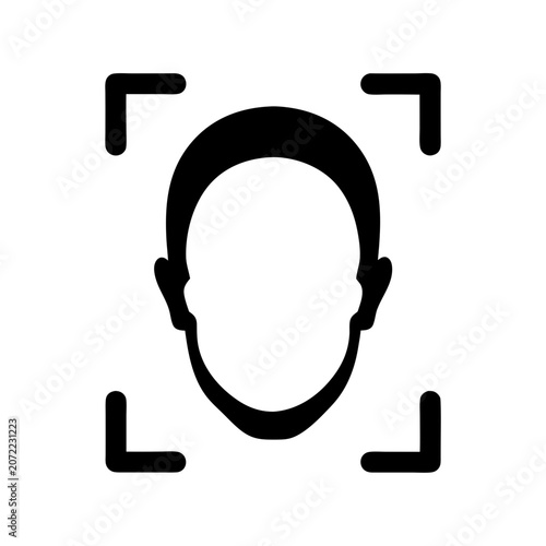 Minimalist Face Recognition Outline Icon in Flat Line Art Style