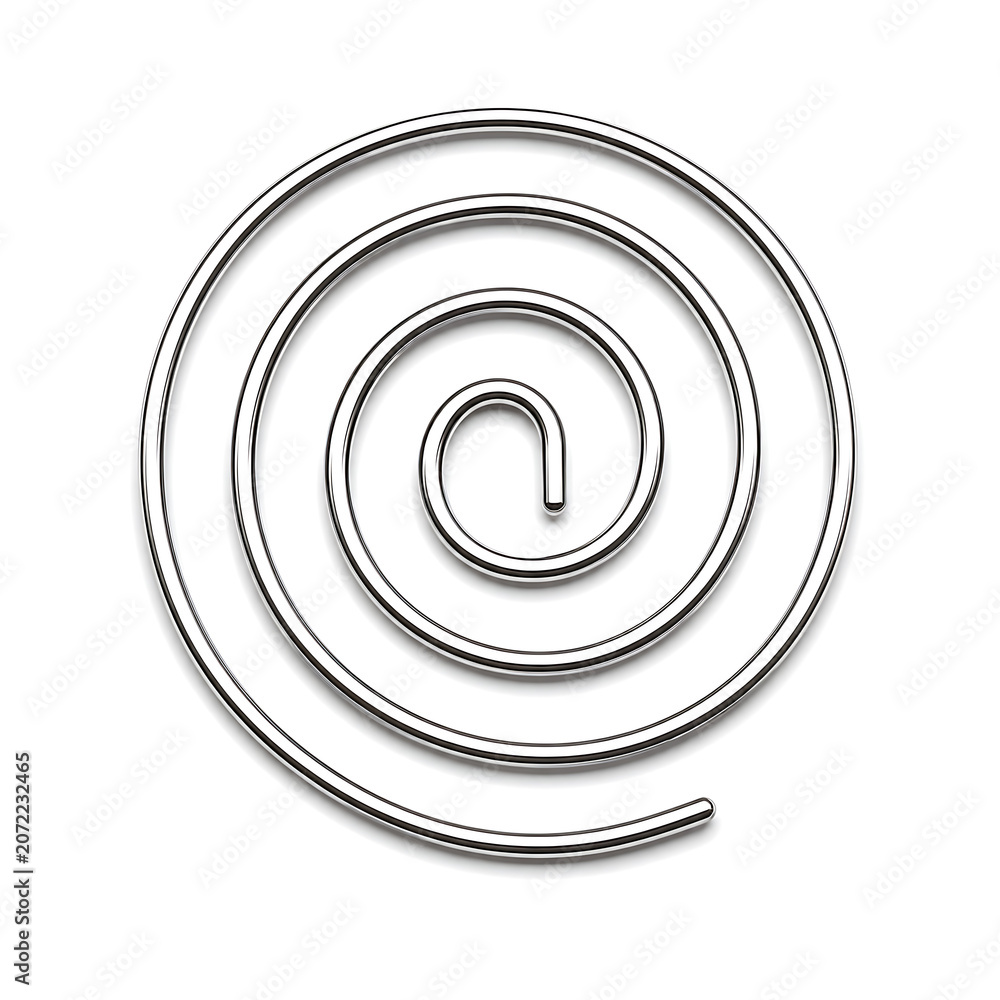 Fototapeta premium Silver metal spiral coil isolated on white background abstract geometric design