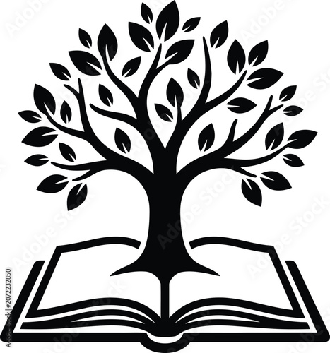 Conceptual tree of knowledge growing from an open book vector illustration