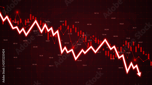 Fotografie Stock market losses and bankruptcy with descending trading graph and downward ar