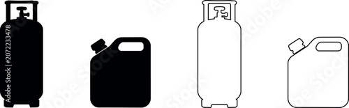 Fotografie Set of black and white icons representing gas cylinders and fuel canisters