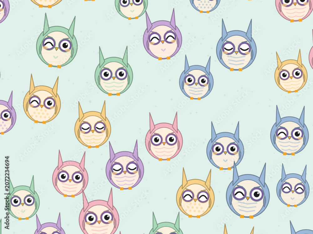 Fototapeta premium Adorable Owls Woodland Animal Background