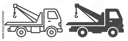 Foto Tow truck icon in outline and solid style with hook and flatbed transport on tra