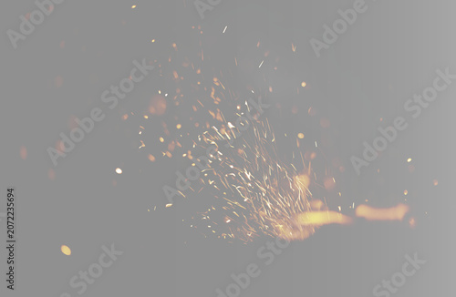Φωτογραφία Abstract fiery sparks and embers overlay, twin glowing campfire particles on grey background wide banner