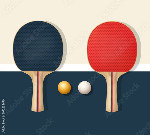 Banner advertising a ping pong tournament. Rackets, balls, table.