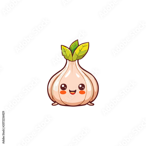 Cute Cartoon Garlic Vegetable Character Illustration with Happy Expression for Healthy Food Concept