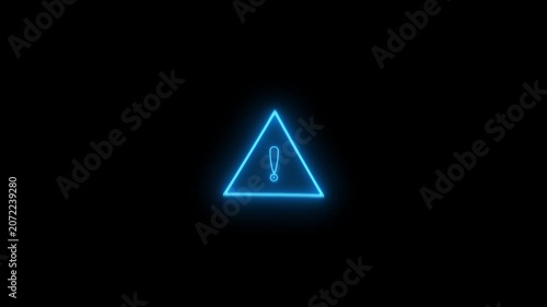 Glowing light neon warning attention icon animation danger risk alert road warning sign stop error signal emergency issue sign symbol ,Neon warning icon animation.