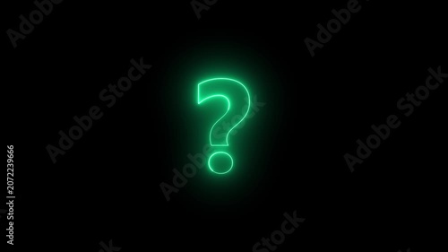 Question mark icon animation glowing neon confusion mark quiz sign symbol on black background. question mark symbol
