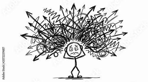 Canvastavla Overwhelmed and Stressed Stick Figure Holding Head with Chaotic Arrows Bursting