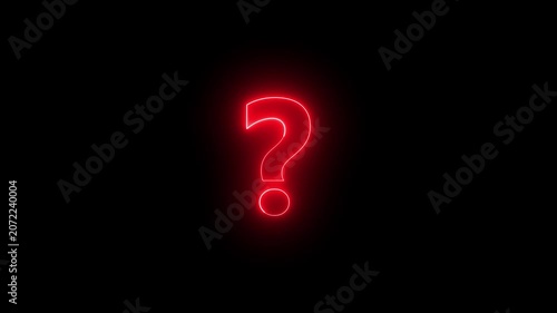 Question mark icon animation glowing neon  confusion mark quiz sign symbol on black background. question mark symbol