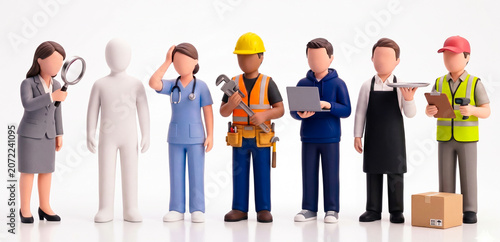 Fachkräftemangel in der Wirtschaft: Verschiedene Personen aus Branchen mit unbesetzte Arbeitsplätze