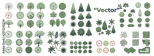 Foto Landscape architecture tree plan symbol set with top view greenery, site plannin