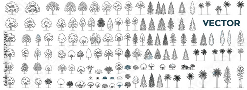 Foto Architectural Tree Outline Vector Collection with Clean Side View Landscape Tree