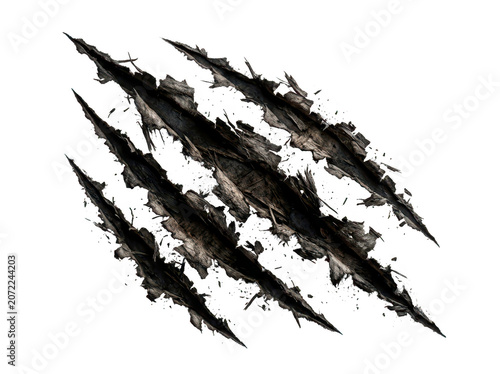 Deep animal claw rip marks isolated on transparent background
