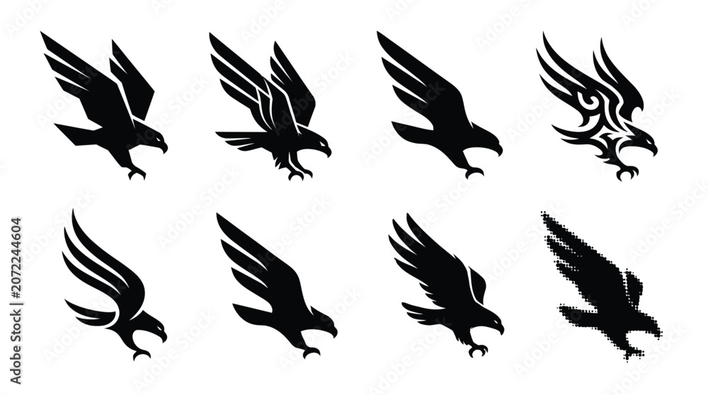 Obraz premium Black eagle silhouettes flying Vector