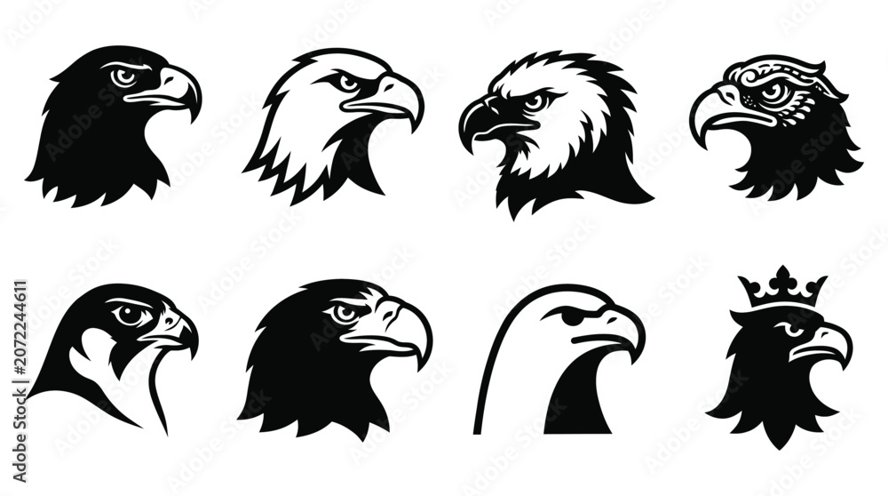 © Creative Masuma - Black and white eagle head icons in various styles Vector © Creative Masuma - Black and white eagle head icons in various styles Vector